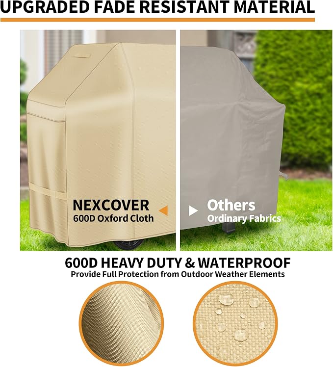 NEXCOVER Barbecue Gas Grill Cover - 58 Inch Waterproof BBQ Cover, Outdoor Heavy Duty Grill Cover, Fade & Weather Resistant 600D Upgraded Material, for Weber, Brinkmann, Char Broil and More
