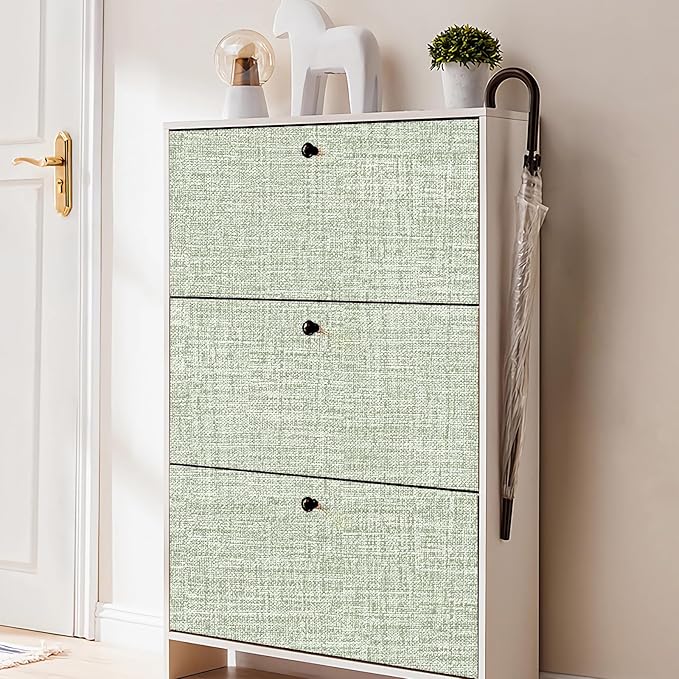 Green Grasscloth Peel and Stick Wallpaper 17.3"x300" Faux Linen Textured