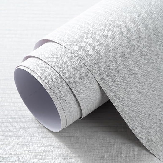 Grasscloth Textured Wallpaper White Gray Linen Thick 24" X 394" Fabric Contact