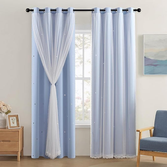 XiDi Blue Curtains for Bedroom, Girls Room Blackout Curtains, Kids Room