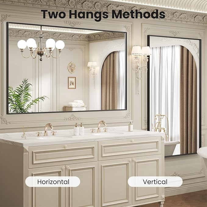 LOAAO Black Bathroom Mirror 60"X36"