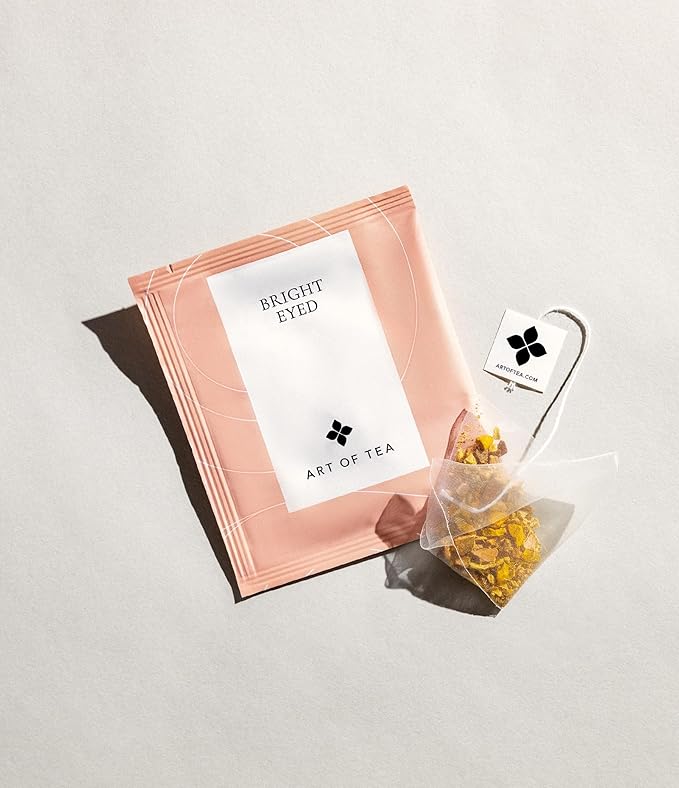 Art of Tea | Bright Eyed Turmeric Ginger Tea - Caffeine Free Turmeric Ginger Tea Bags | 50 Eco Friendly Pyramid Sachets