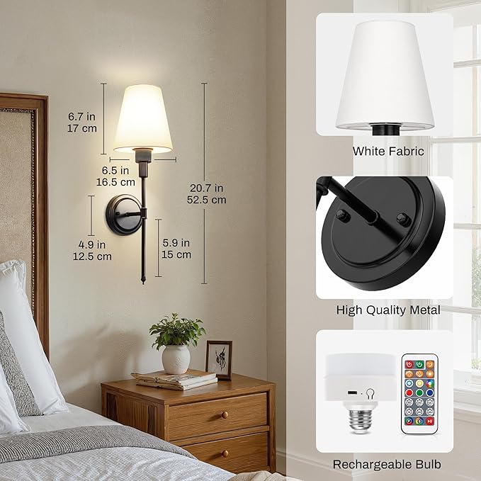 DORESshop Battery Operated Wall Sconce Set of 2, Wall Light Wireless Easy to