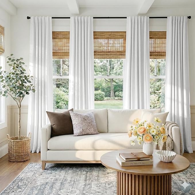 100% Blackout Shield White Linen Blackout Curtains