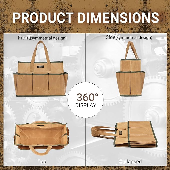 Heavy Duty 14 Inch Tool Bag Organizer with Durable Handle, Portable Canvas Toolbox, Multi-Pockets Canvas Bag Pottery Equipment Tote, Khaki