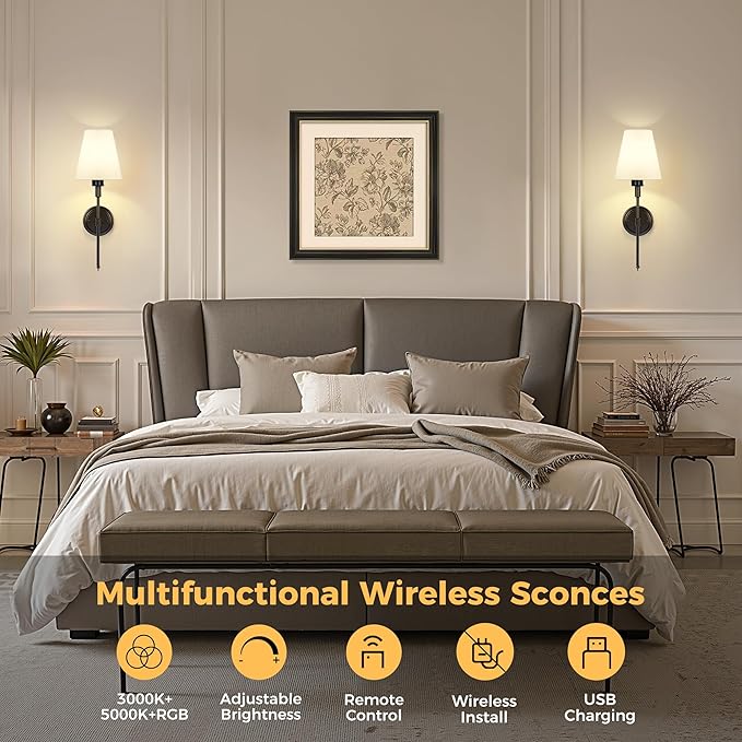 DORESshop Battery Operated Wall Sconce Set of 2, Wall Light Wireless Easy to