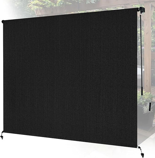 Custom Size Black Patio Shades Roll up Outdoor Roller Shade Crank Wand Blind
