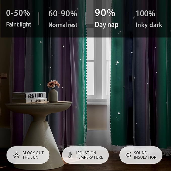 XiDi Purple Grey Curtains for Kids Bedroom, Princess Room Decor Green Curtain