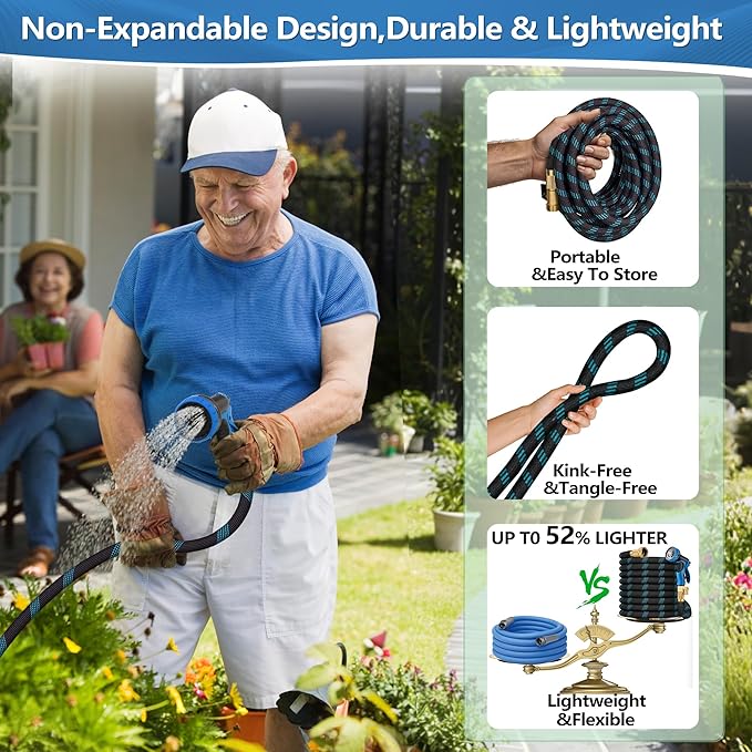 25 FT Non-Expandable Garden Hose, 2026 New Upgraded Flexible Water Hose, Ultra Lightweight Non-Expanding hoses with 10 Function Sprayer, Leak proof, Pressure Resistant for Yard, Outdoor