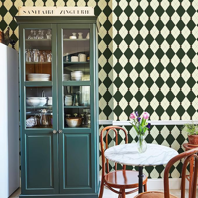 Simon&Siff Retro Peel and Stick Wallpaper Black and Green Wallpaper Vintage