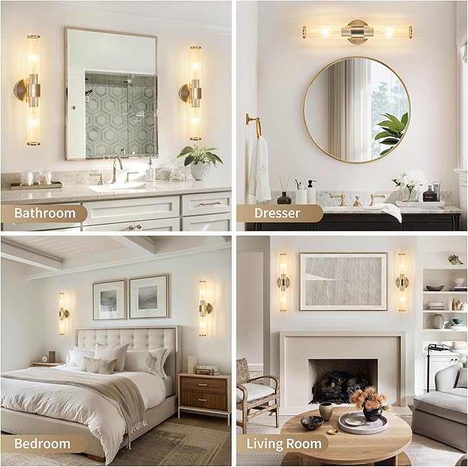 Morauroral Sand Nickel Battery Operated Wall Sconces Set of Two, Rechargeable