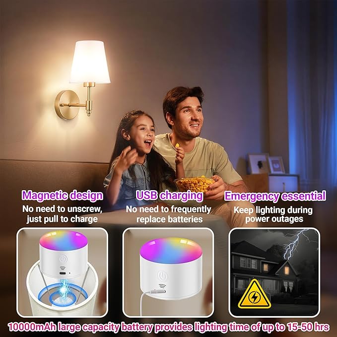 YHCDLAMP Battery Operated Wall Sconces Set of Two, Rechargeable Wireless Wall