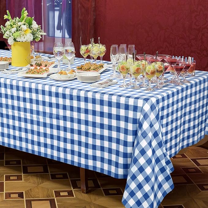 Kochorie 54 Inch x 100 Ft Blue Checkered Plastic Table Cloth Roll Disposable