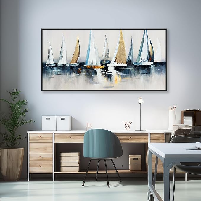 Canvas Wall Art Abstract Wall Decor Sailboat Picture Framed Artwork Modern