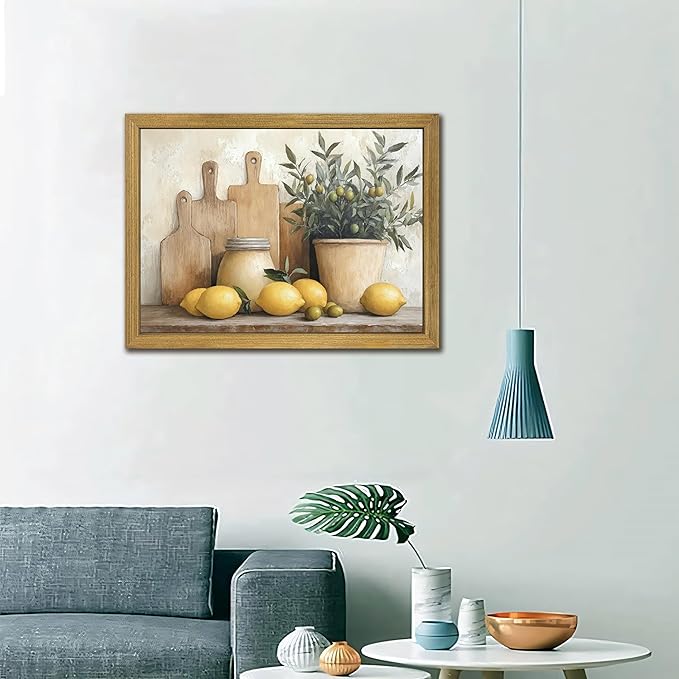 Wood Framed Vintage Kitchen Wall Art, Rustic Farmhouse Artwork Canvas Posters