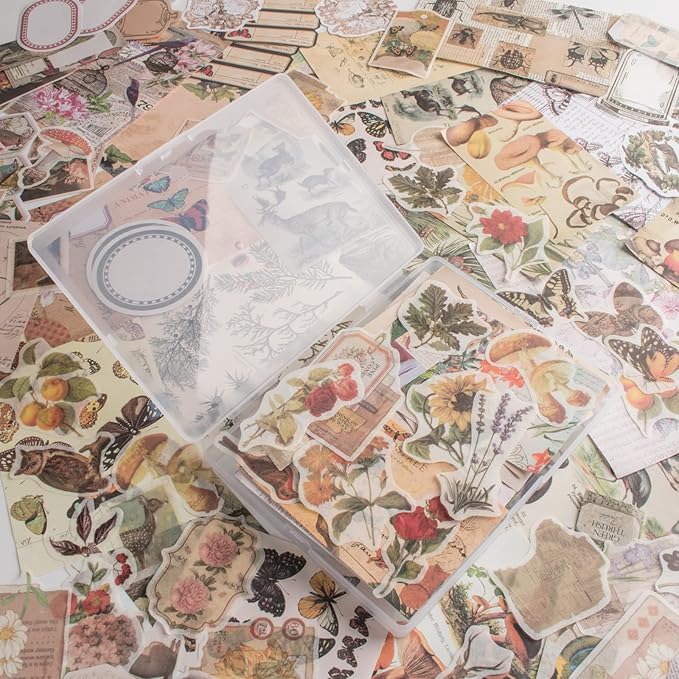 200Pcs Vintage Scrapbook Stickers, Aesthetic Junk Journal Stamping Supplies Kit, Scrapbooking Ephemera Washi Paper for Bullet Journaling Planners Diary Collage