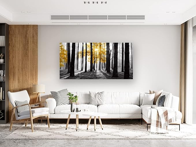 Cao Gen Decor Art S06362 Wall Art Canvas Painting Yellow Tree in Black and