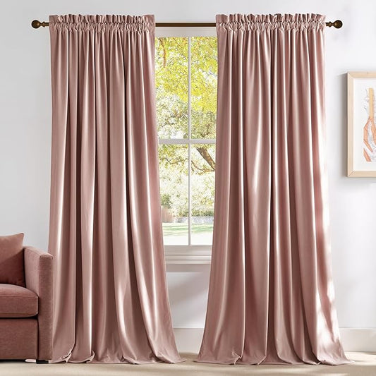 NICETOWN Dusty Pink Velvet Curtains