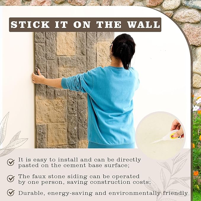 2 Pack PU Stone Faux Wall Panels Outdoor, 44.5"w×30.7"h Rock Exterior Faux Wall