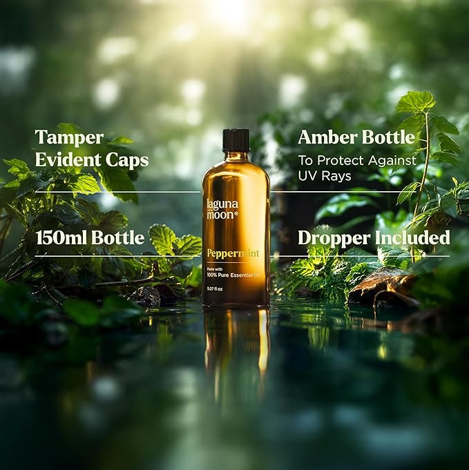Lagunamoon Peppermint Oil - Natural Pure Essential Oils for Diffusers, Aromatherapy, Humidifiers, Candle Making Scents - Fresh Fragrance Scents for Home, Office, Cars and Cleaning Products (150mL)
