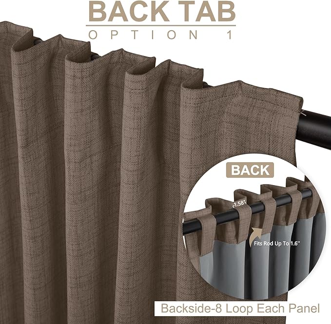 100% Blackout Shield Dark Brown Linen Blackout Curtains