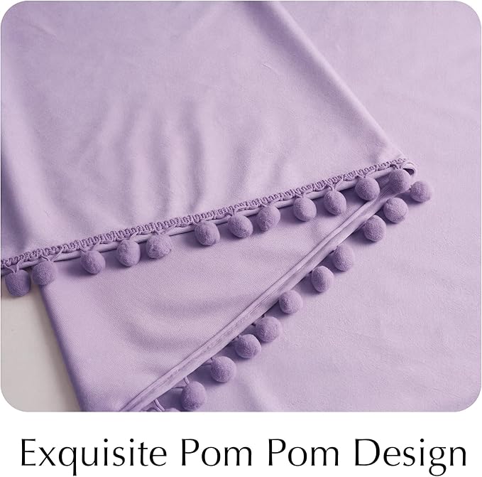NICETOWN Lilac Purple Velvet Curtains 96 Inch Length – Pom Pom Room Darkening