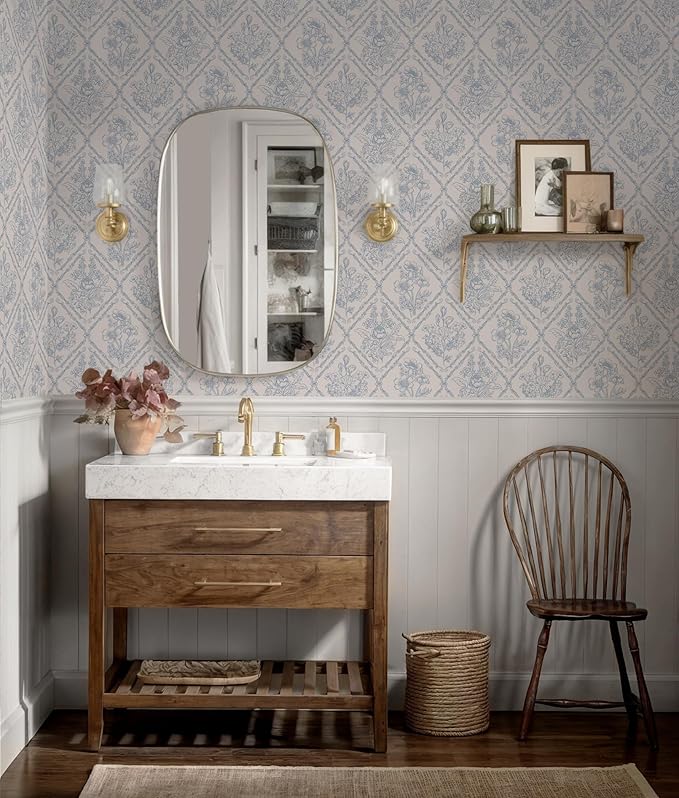 Toduso Peel and Stick Wallpaper Vintage Wall Paper Boho Contact Paper Blue