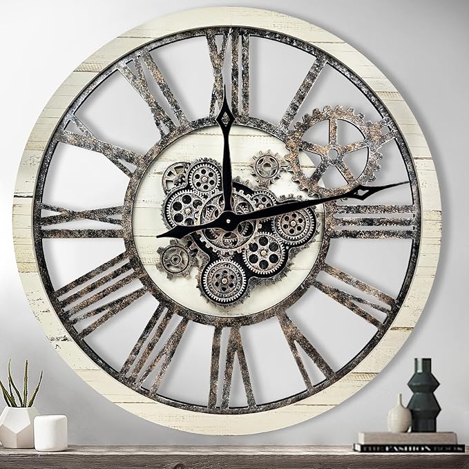 The B-Style Large Real Moving Gears Wall Clock 30 inch Rustic Retro Industrial