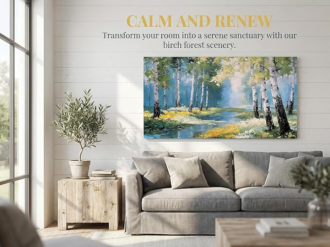 Ardemy Birch Forest Stream Canvas Wall Art, Calming Nature Scenery