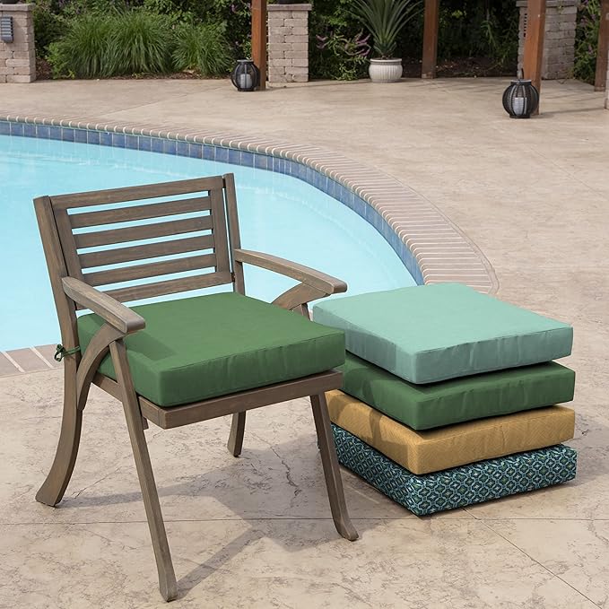 Arden Foam Outdoor Seat Cushions (2-Pack), 19 x 19, Premium High-Density Foam, Never Flattens, Weather-Proof for Outdoor Chairs Bright Moss Green Leala