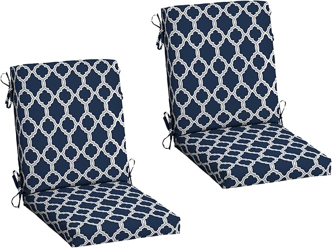 Arden 2-Pack earthFIBER Outdoor Patio Dining Chair Cushion, 20x44, Rain-Proof Seat Pad, Fade-Resistant Outdoor Cushion Sapphire Blue Garden Trellis