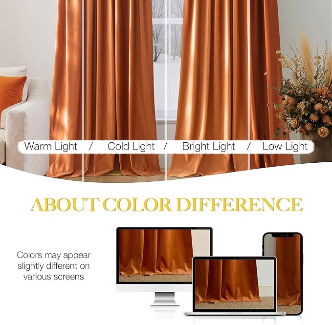 NICETOWN Orange Velvet Curtains 84 inch Long