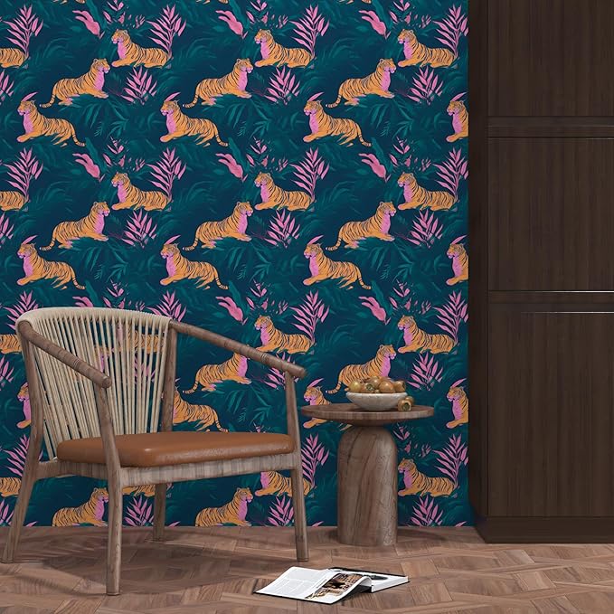BOKEBEVE Extra Long Wallpaper Peel and Stick Vintage Tropical Tiger Contact