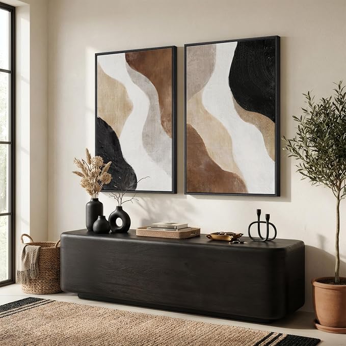 Large Framed Neutral Abstract Wall Art Set of 2