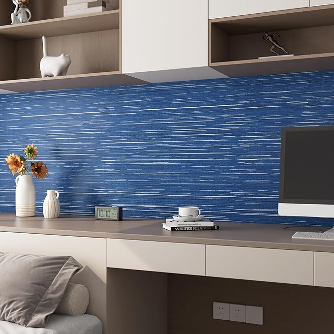 Livelynine 15.8x394 Navy Blue Peel and Stick Wallpaper Dark Indigo Textured