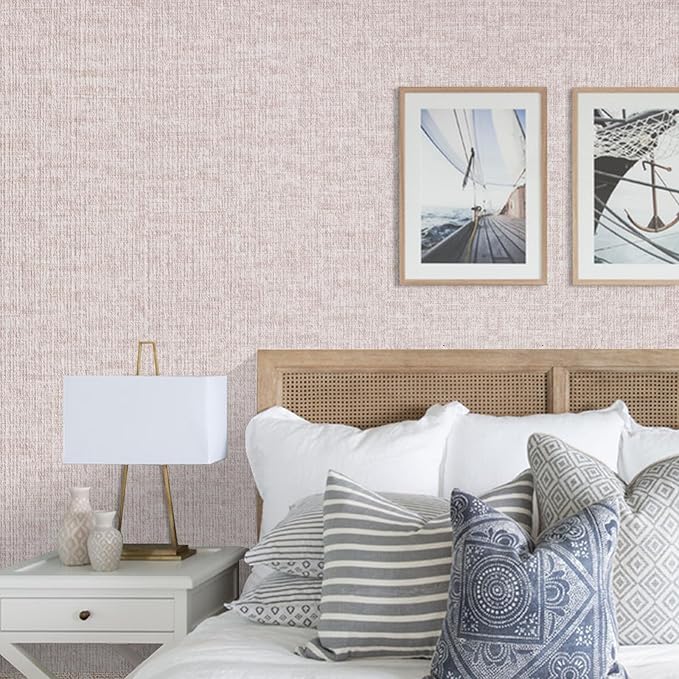 Beige Grasscloth Peel and Stick Wallpaper, Modern Textured Contact Paper