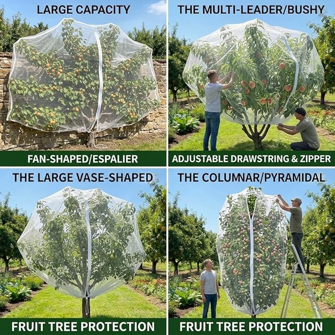 2 Pack 10x13.7Ft Extra Large Drawstring & Zipper Fruit Tree Netting Cover - Reusable Bird Netting for Blueberry Bushes, Anti-Cicada/Deer/Squirrel Large Plant Protection Net