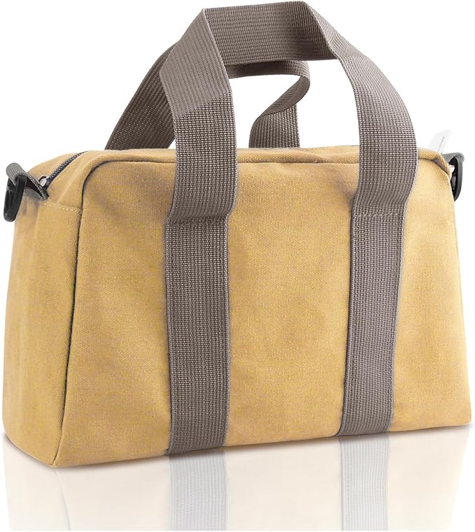 Small Tool Bag, Canvas Tool Storage Bag, Large Capacity Multipurpose Zipper Soft Tote Organizer Pouch for Electrician, Plumbing, Gardening,Tools Bags for Men (Khaki, 12 Inch)