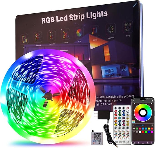 50 FT LED Lights For Bedroom, Music Synchronized RGB Color Changing LED Strip