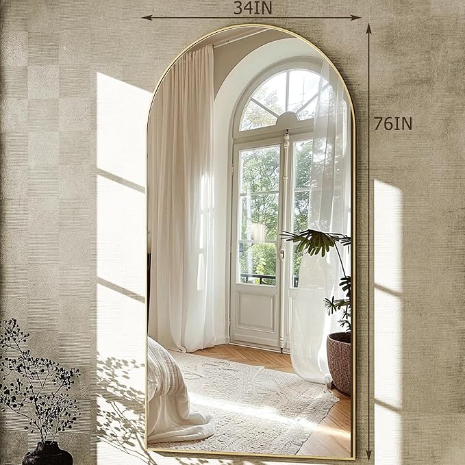 GLSLAND-34x76 inch Wall Mount Arched Full Length Mirror-Aluminum Alloy Frame