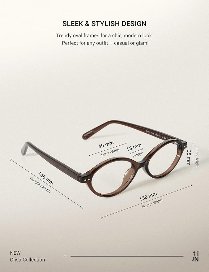 TIJN Olisa Blue Light Blocking Glasses for Women Men,Oval Glasses Frame Bluelight Glasses for Gaming/Computer/Screen