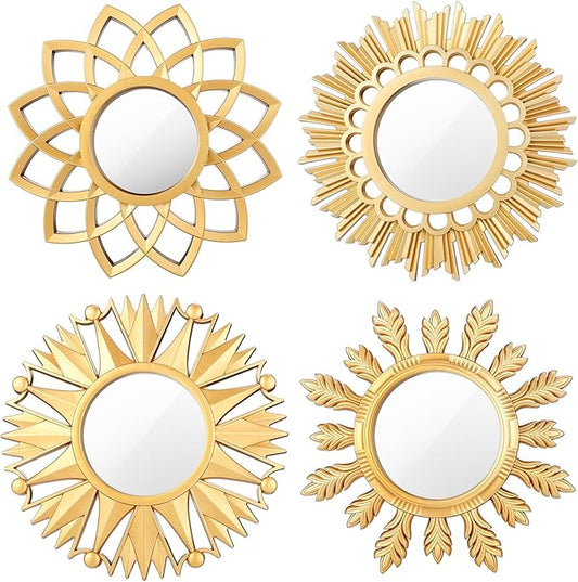 Dandat Set of 4 Gold Mirrors for Wall Decor Small Circle Flowers Mirrors
