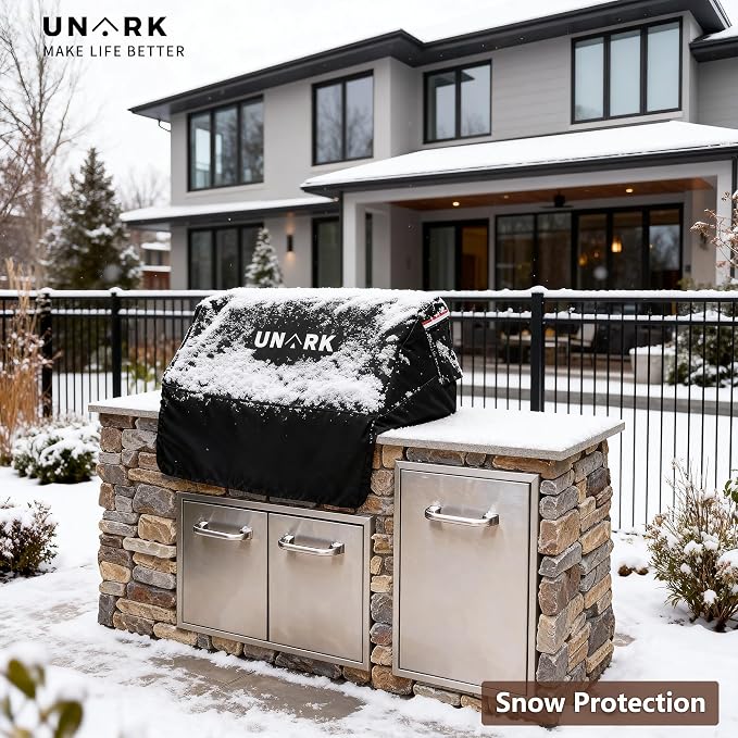Built-in Grill Cover for Outdoor Grill, 36-Inch Heavy Duty Waterproof Island BBQ Grill Top Cover with Plush Lining, Built-in BBQ Grill Cover, All-Weather Protection BBQ Covers for Outside, Black