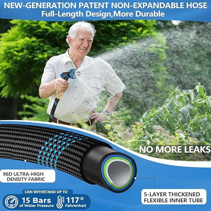 75 FT Non-Expandable Garden Hose, 2026 New Upgraded Flexible Water Hose, Ultra Lightweight Non-Expanding hoses with 10 Function Sprayer, Leak proof, Pressure Resistant for Yard, Outdoor