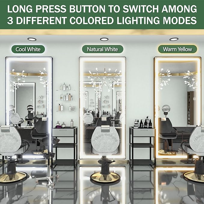 FENNIO Full Length Mirror with Lights, Free Standing Lighted Floor Mirror