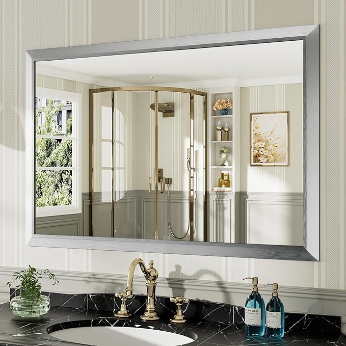 48x32 Inch Brushed Silver Bathroom Mirror