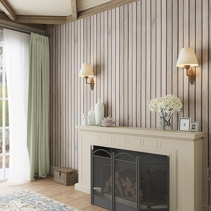 VEELIKE 15.7''x118'' Grey Wood Slats Wallpaper Peel and Stick Removable Wooden