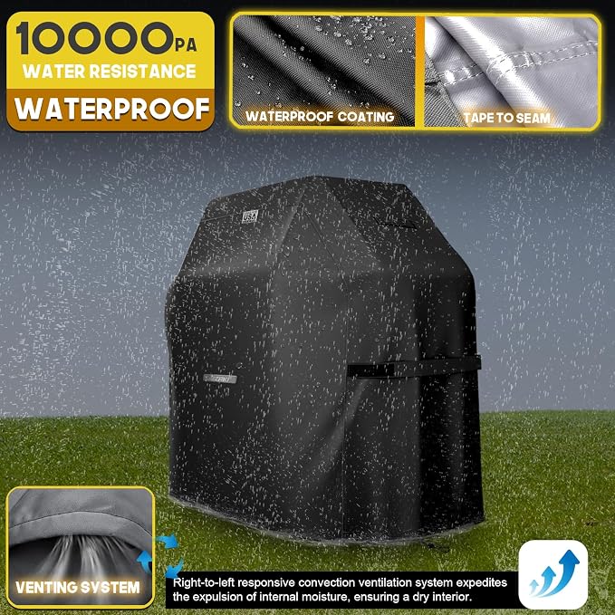 LIBZAKI Grill Cover 420D Waterproof, Weather Resistant, Rip-Proof, Anti-UV, Fade Resistant,Gas Grill Cover for Weber,Char Broil,Nexgrill Grills, etc.60 inches-Black