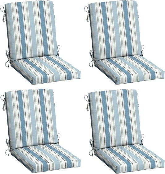Arden 4-Pack Outdoor Patio Dining Chair Cushion, 20x44, Rain-Proof Seat Pad, Fade-Resistant Outdoor Cushion French Blue Linen Stripe