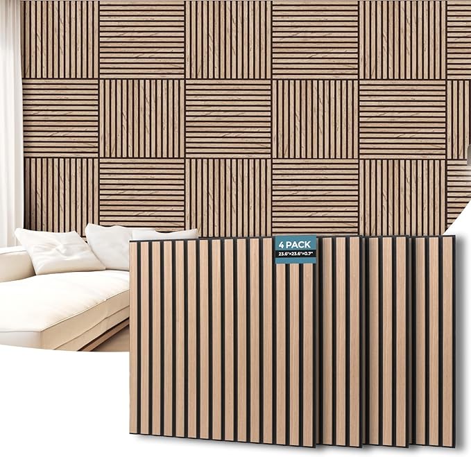 AKUMAX 4 Pack Wood Panels- 4x24x24Inches 3D Wall Panels Wood Wall, Decorative